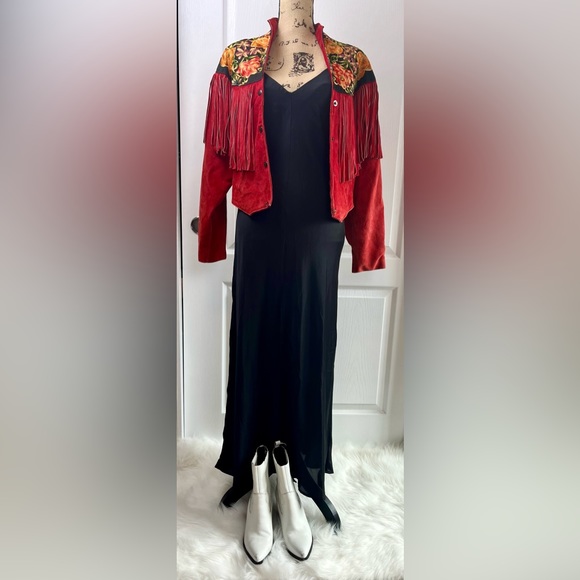 Vintage 80’s western jacket suede leather fringe embroidery - Picture 4 of 9